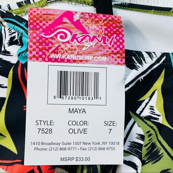 Kanu Surf Girls Maya Swimsuit Bikini SZ 7 Adjustable Spaghetti Straps Leaf Print - Picture 4 of 6